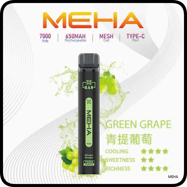 Meha Xbar魅嗨電子煙小黑條一次性拋棄式7000口【青提葡萄】