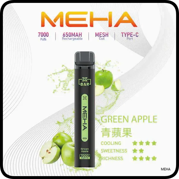 Meha Xbar魅嗨電子煙小黑條一次性拋棄式7000口【青蘋果】